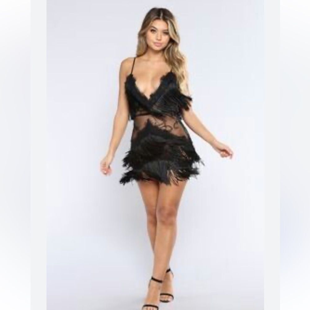 Banjul lace fringe sexy mini dress, S